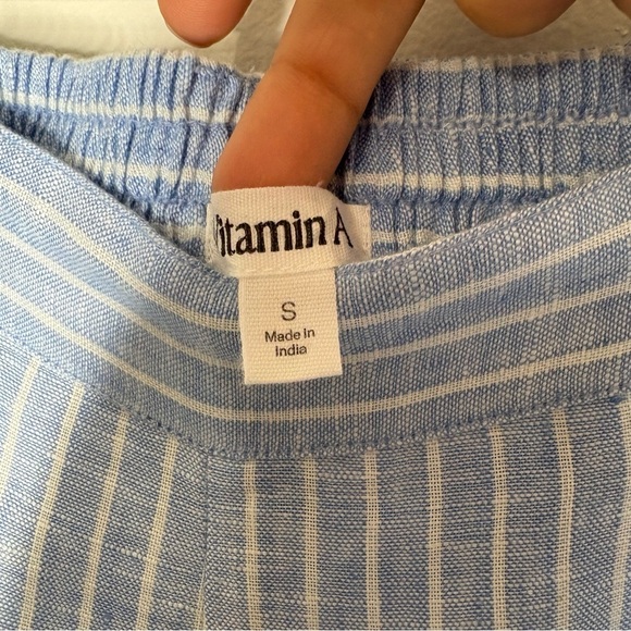 Anthropologie Vitamin A The Getaway Pant 100% Linen Blue Stripes Size Small - Picture 7 of 12